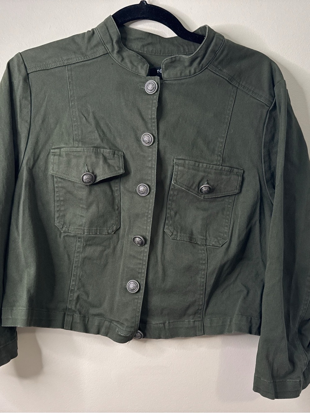 Torrid Size 1 Olive Green Cropped Military Utility Jacket Button Front 14 16